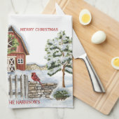 Rustige kerstman, Scene Snowman, sneeuw, vogel Theedoek (Quarter Fold)
