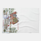 Rustige kerstman, Scene Snowman, sneeuw, vogel Theedoek (Horizontaal)