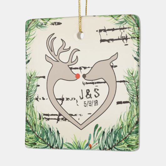 Rustige Kerstmis Deer Silhouette Heart Keramisch Ornament (Links)