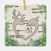 Rustige Kerstmis Deer Silhouette Heart Keramisch Ornament (Voorkant)