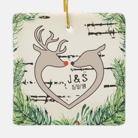 Rustige Kerstmis Deer Silhouette Heart Keramisch Ornament (Voorkant)