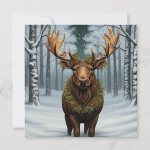 Rustige Kerstmis eland winter bosland bos  Feestdagenkaart