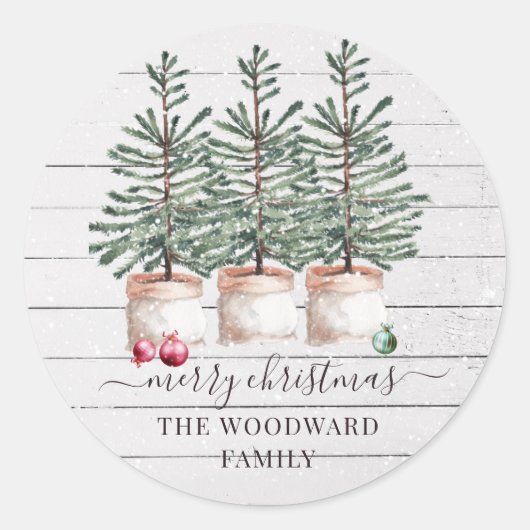 Rustige Kerstmis Familienaam Ronde Sticker (Voorkant)