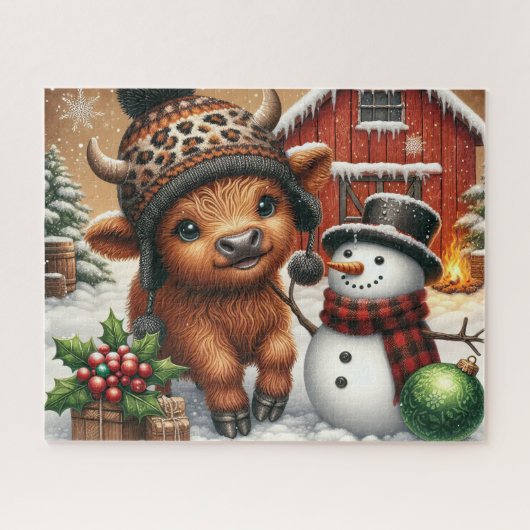 Rustige Kerstmis Hoogland Koe Jigsaw Puzzel (Horizontaal)