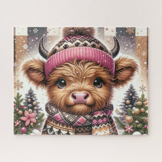 Rustige Kerstmis Hoogland Koe Jigsaw Puzzel (Horizontaal)