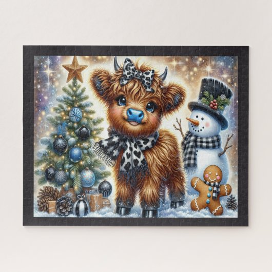Rustige Kerstmis Hoogland Koe Jigsaw Puzzel (Horizontaal)