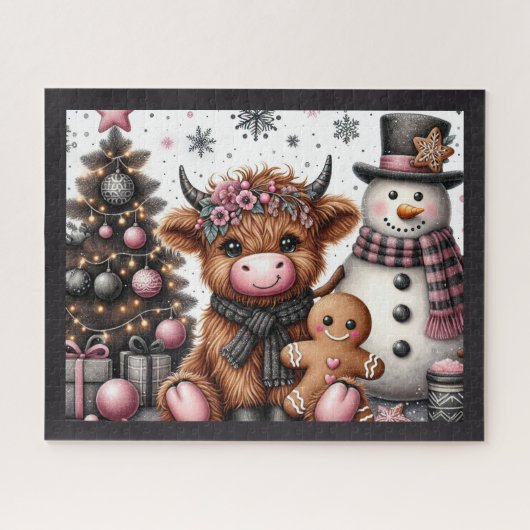 Rustige Kerstmis Hoogland Koe Jigsaw Puzzel (Horizontaal)