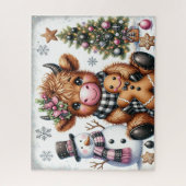 Rustige Kerstmis Hoogland Koe Jigsaw Puzzel (Verticaal)