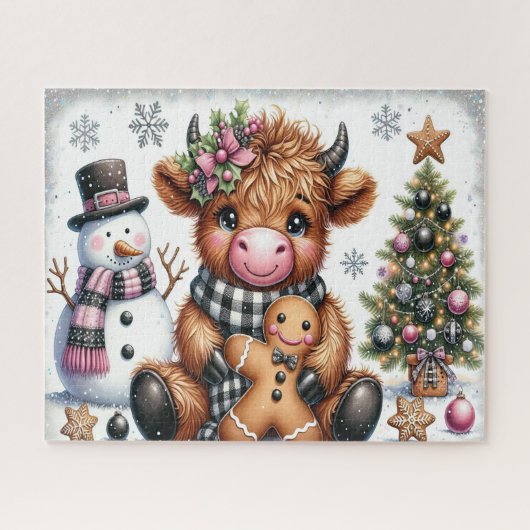 Rustige Kerstmis Hoogland Koe Jigsaw Puzzel (Horizontaal)
