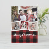 Rustige Kerstmis Red Buffalo Pset Check 4 Foto Feestdagenkaart (Staand voorkant)