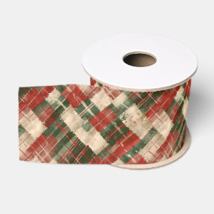 Rustige Kerstmis Rood Groen en Crème Tartan Grosgrain Lint