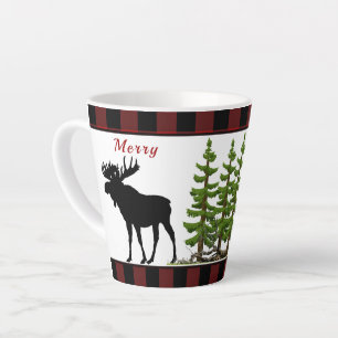 Rustige Kerstmis Rood Zwart Geruit Patroon Eland Latte Mok