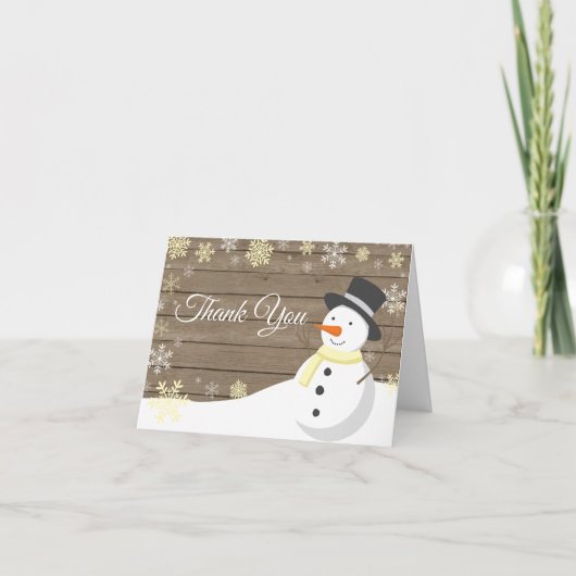 Rustige Kerstmis Sneeuwman Geel Bedankkaart (Voorkant)