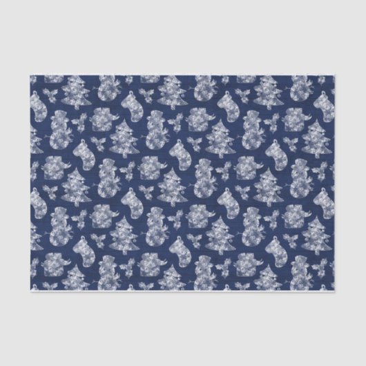 Rustige kerstmis Snowman Blue Wood Tissuepapier (Voorkant)