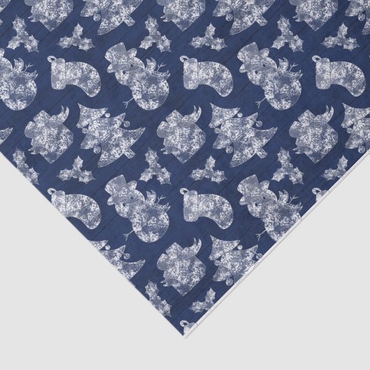 Rustige kerstmis Snowman Blue Wood Tissuepapier (Detail)