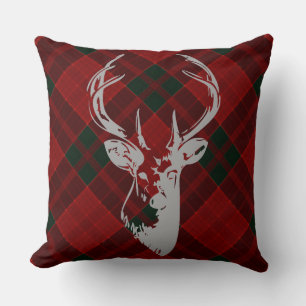 Rustige Kerstmis Tartan Pattern Land Deer Head Kussen