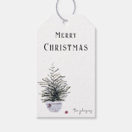 Rustige Kerstmis Watercolor Boom  Cadeaulabel