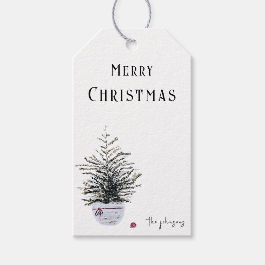 Rustige Kerstmis Watercolor Boom Cadeaulabel (Voorkant)