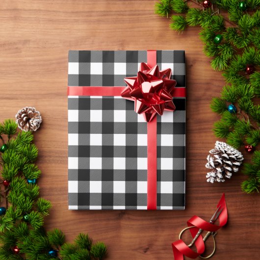 Rustige Kerstmis Zwart Wit Mini Buffalo Plaid Cadeaupapier (Feestdagen Geschenken)