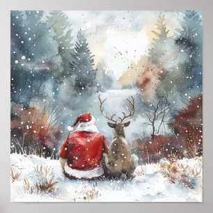 Rustige Kerstnacht – Kerstman en Rendier Winter Poster