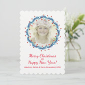 Rustige kerstpine & Berry Wreath Holiday Foto Feestdagenkaart (Staand voorkant)