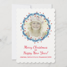 Rustige kerstpine & Berry Wreath Holiday Foto Feestdagenkaart