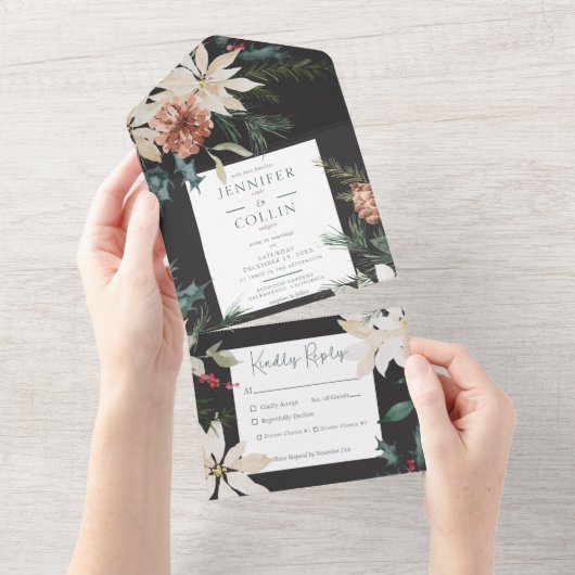 Rustige kerstpine Black Dinner All In One Uitnodiging (Afscheurbaar)