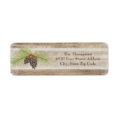 Rustige kerstpine Branch & Berries Woodgrain Etiket (Voorkant)