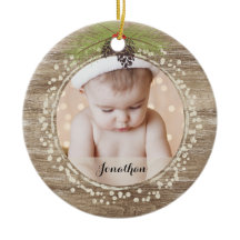 Rustige kerstpine Branch & Berries Woodgrain