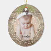 Rustige kerstpine Branch & Berries Woodgrain Keramisch Ornament (Links)