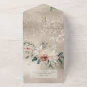 Rustige kerstpine Gold Dinner All In One Uitnodiging (Buitenkant)