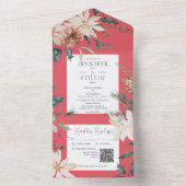 Rustige kerstpine rode QR-code All In One Uitnodiging (Binnen)