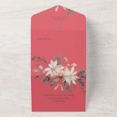 Rustige kerstpine rood diner all in one uitnodiging (Buitenkant)