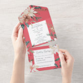 Rustige kerstpine rood diner all in one uitnodiging (Afscheurbaar)