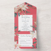 Rustige kerstpine rood diner all in one uitnodiging (Binnen)