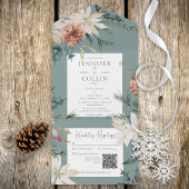 Rustige kerstpine Sage Green QR-code All In One Uitnodiging