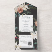 Rustige kerstpine zwarte QR-code All In One Uitnodiging (Binnen)