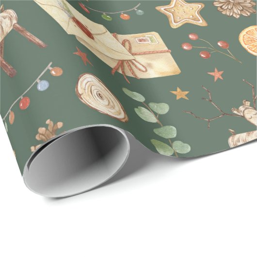 Rustige kerstrenrendierfeestelijke Waterverf Cadeaupapier (Rol Hoek)