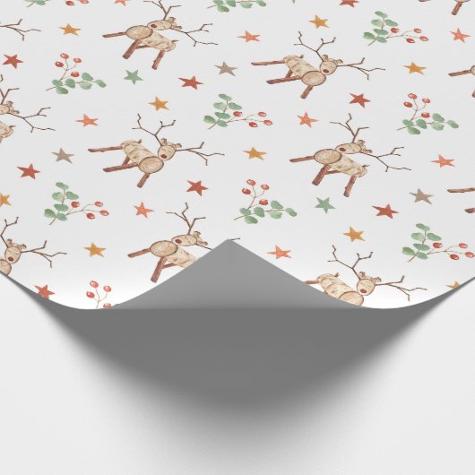 Rustige kerstrenrendierflespatroon cadeaupapier (Hoek)