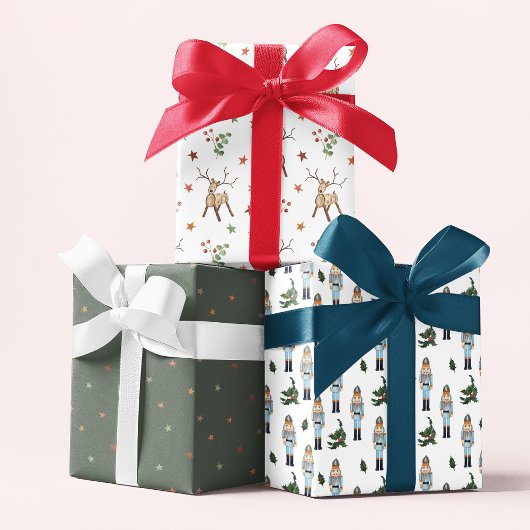 Rustige kerstrenrendierstars feestpatronen inpakpapier vel