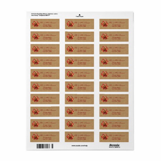 Rustige kerstrode boeg op Burlap Monogram Etiket (Full Sheet)