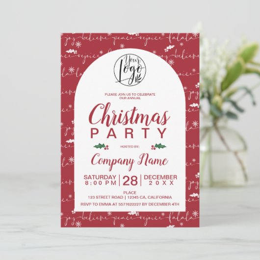 Rustige kerstscript roodheid zakelijke partij kaart (Staand voorkant)