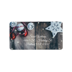 Rustige kerstStar Bells, landelijk hout Etiket