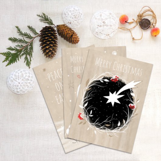 Rustige kerstster Winter Wreath Feestdagenkaart