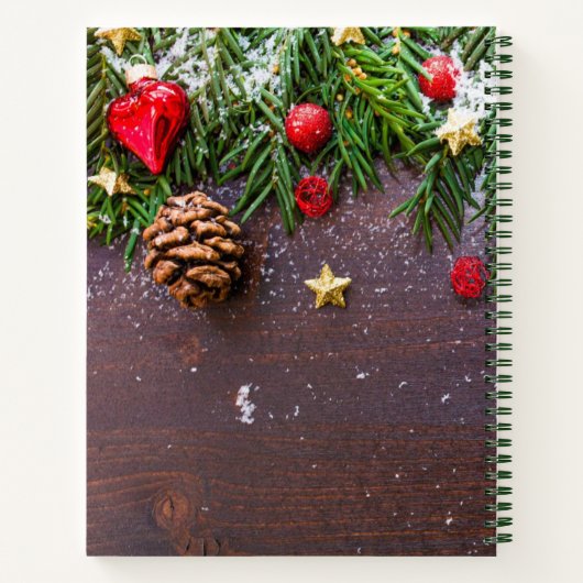 Rustige kersttafel met pine- en sneeuwgaasboek notitieboek (Achterkant)