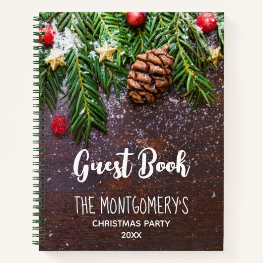 Rustige kersttafel met pine- en sneeuwgaasboek notitieboek (Voorkant)
