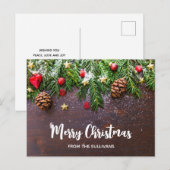 Rustige kersttafel met pine- en sneeuwscooters feestdagenkaart (Voorkant / Achterkant)