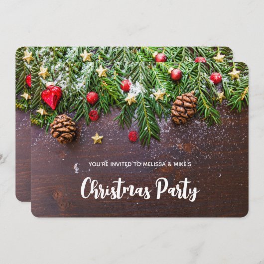 Rustige kersttafel met pine- en sneeuwscooters kaart (Voorkant / Achterkant)