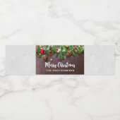 Rustige kersttafel met pine- en sneeuwscooters waterfles etiket (Enkel label)