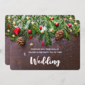 Rustige kersttafel met pine- en sneeuwweddenschap kaart (Voorkant / Achterkant)